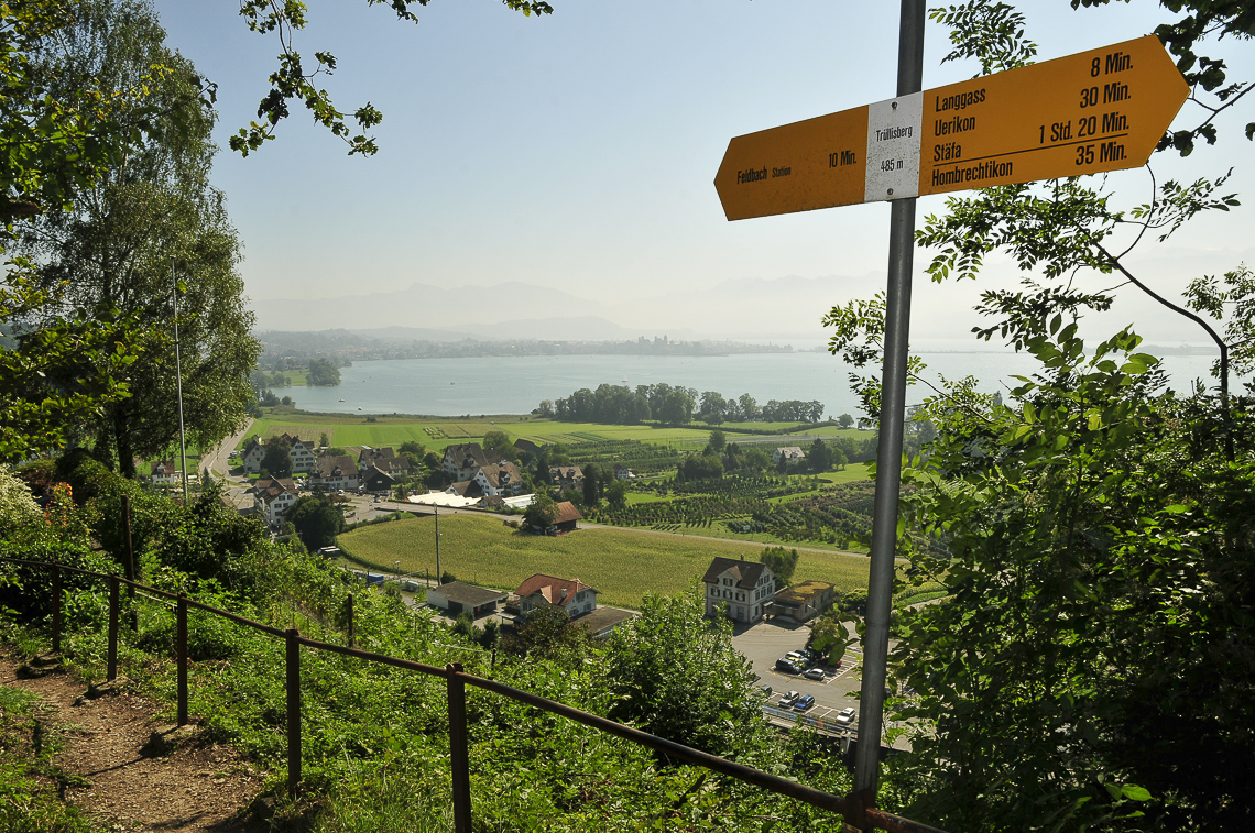 Aussichtspunkt Trüllisberg mit Blick auf Feldbach und Schloss Rapperswil