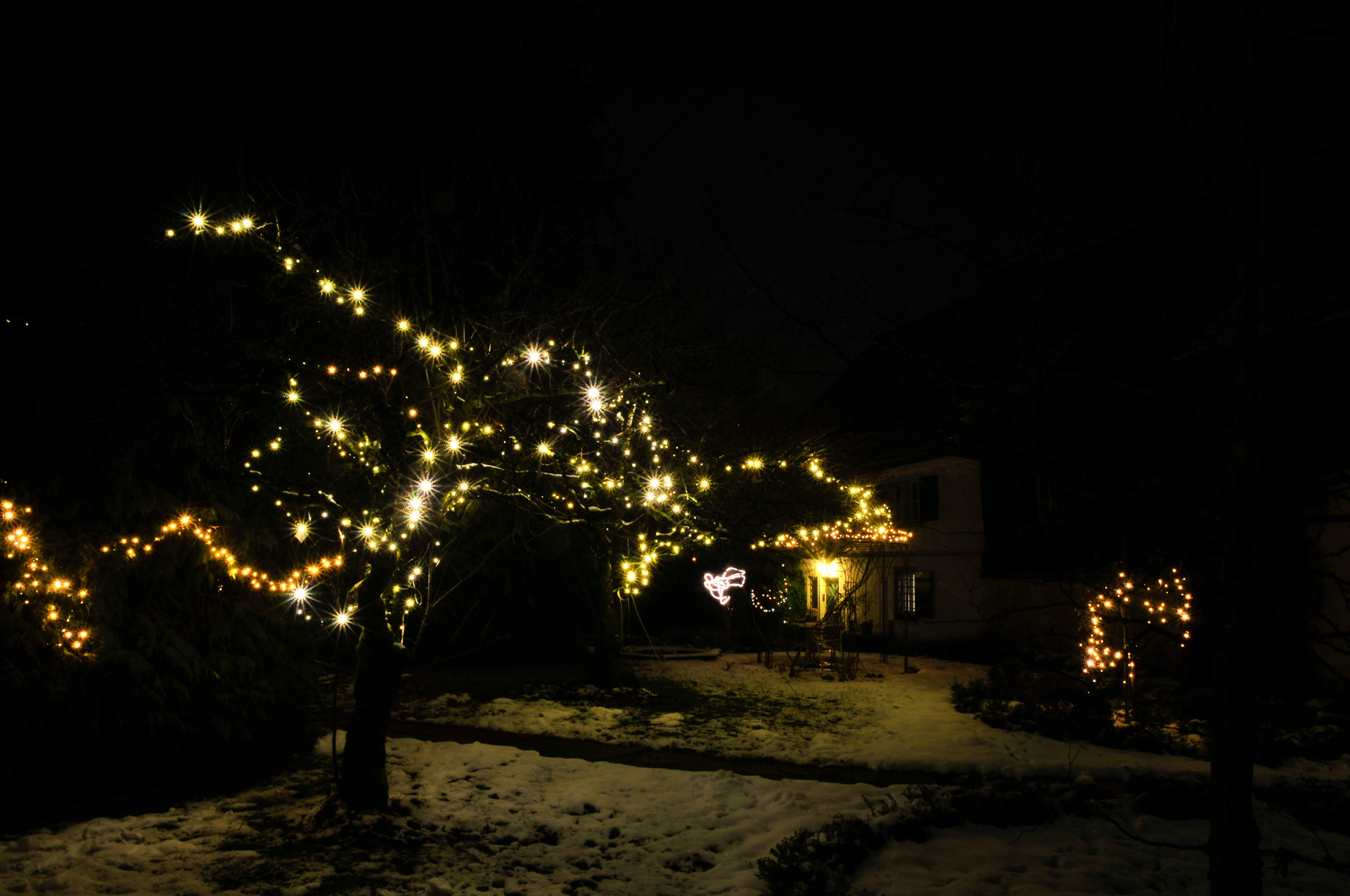 Weihnachtsbeleuchtung in einem Garten in der Hasenweid 19. Dezember 2017 um 17.34 Uhr
